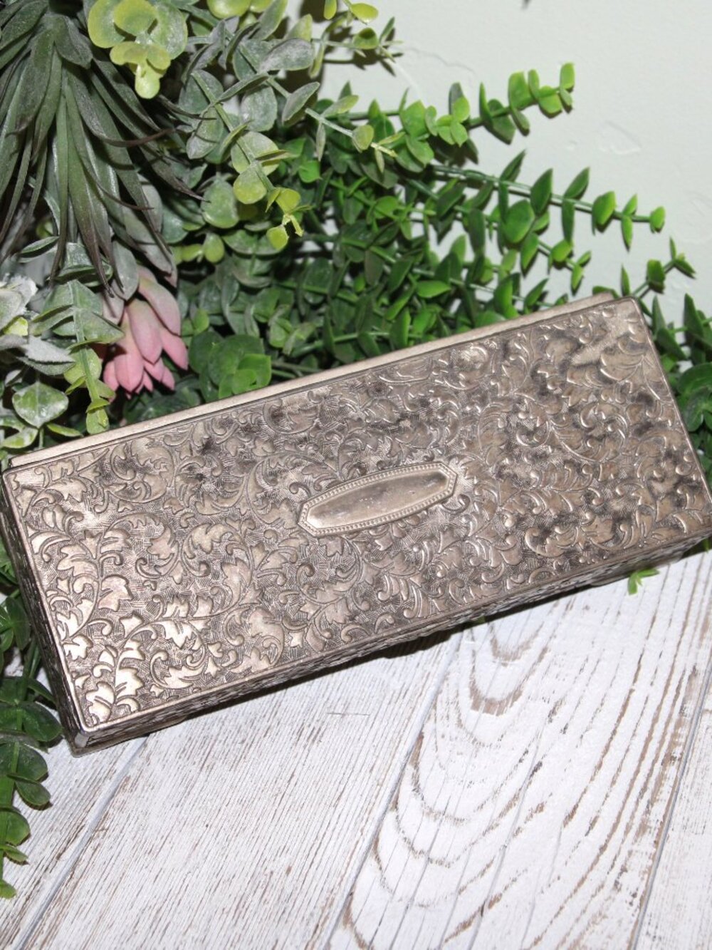 Ornate Shabby Chic Vintage Silver French Jewelry Box